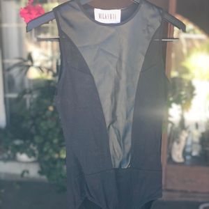 Black pleather and mesh body suit Sz S